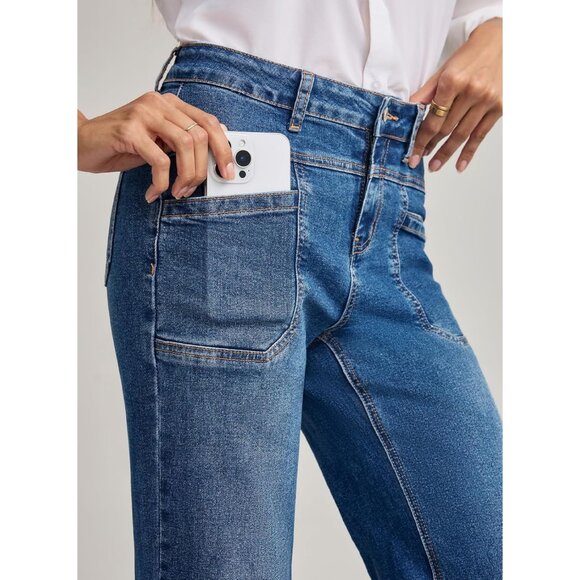 Women’s Wide Leg Jeans High Rise Stretchy Denim Casual Work Stylish - Picture 5 of 5